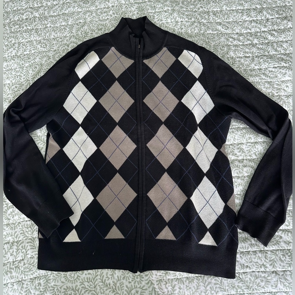 GUESS - Argyle diamond print in front sweater Large with zipper